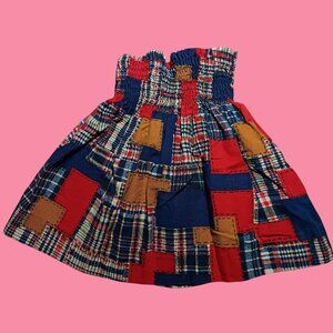 Vintage 1970's Girls Skirt 3T 4T Peasant Handmade Patchwork Plaid Elastic Waist